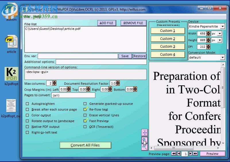k2pdfopt GUI(Kindle的PDF转换器) 2.4 官方最新版