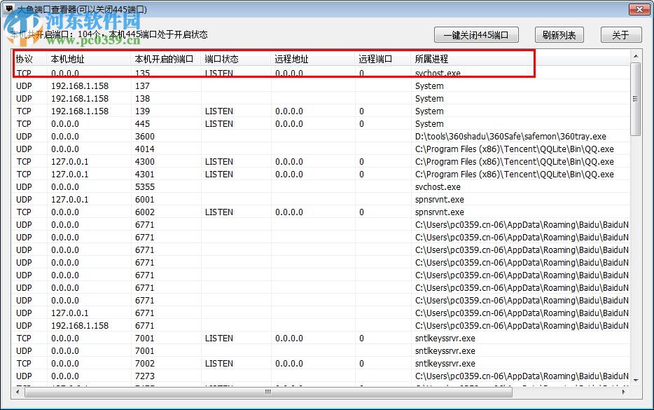 大鱼端口查看器下载(关闭445端口) 2.0.0.1002 绿色版